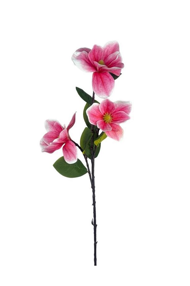 Yapay Çiçek Pembe Manolya Islak Doku 3 Kafalı Uzun Dal Çiçek Flowers 95cm - 2