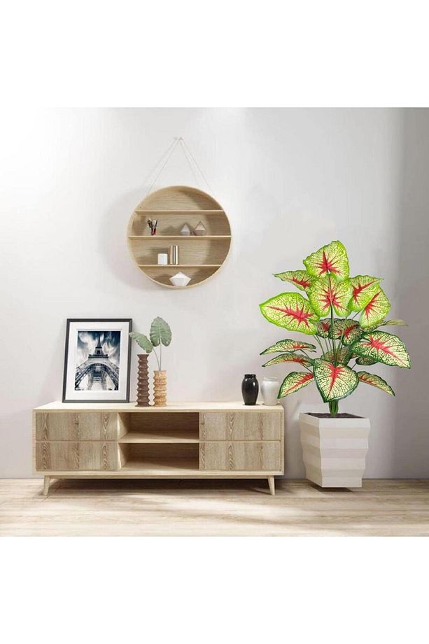 Yapay Çiçek Demet Tropik Kızıl Caladium 18 Dal 70 cm Salon Çiçeği Yapay Bitki - 6