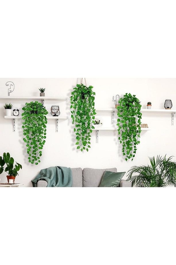 Yapay Çiçek 3 lü Set Saksıda Sarkan Sarmaşık Hedera Oval ve Yuvarlak Yapraklı Modeller - 2