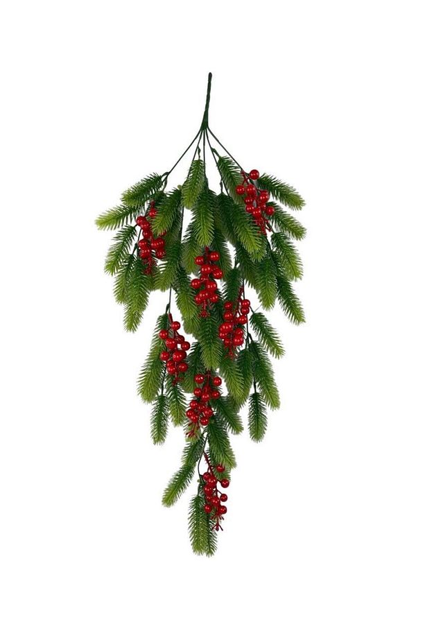 Yapay Çiçek Sarkan Kokina Çam Yapraklı Yılbaşı Çiçeği Red Berry 70*30cm - 3