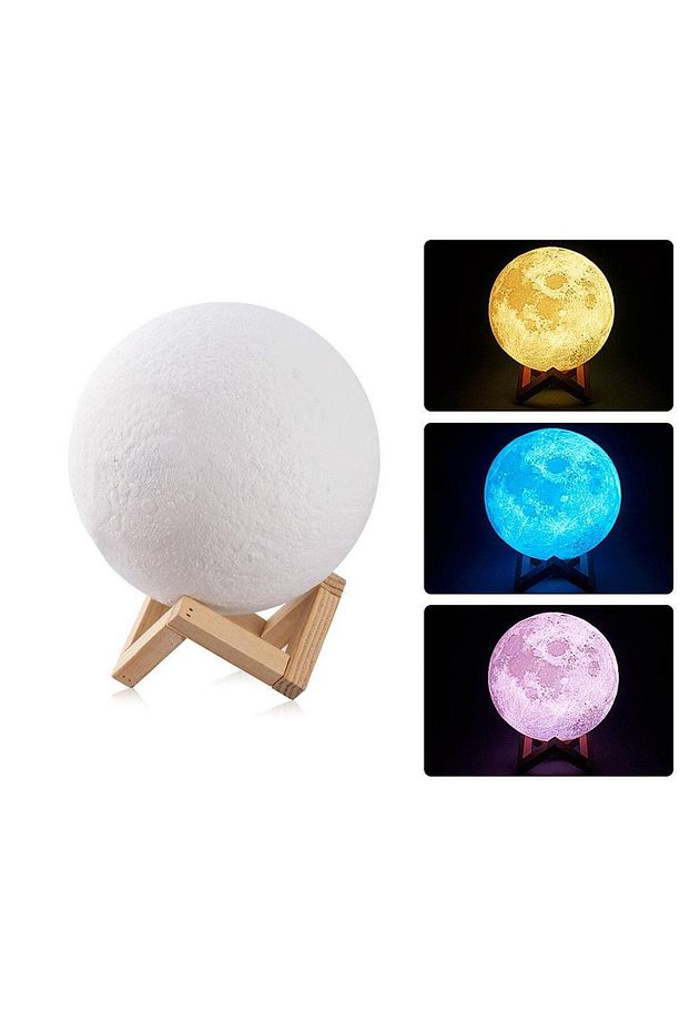 Usb Li 3d Ay Lamba Dokunmatik 5 Renk Değiştirir Stand Hediyeli Moon Lamp 15cm - 1