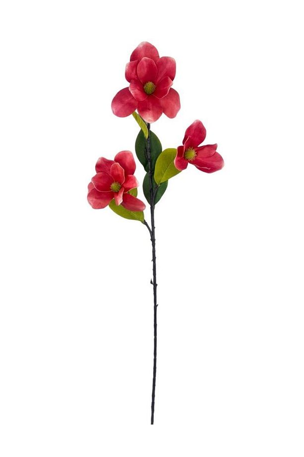 Yapay Çiçek Pembe Koyu Manolya Islak Doku 3 Kafalı Uzun Dal Çiçek Flowers 95cm - 2
