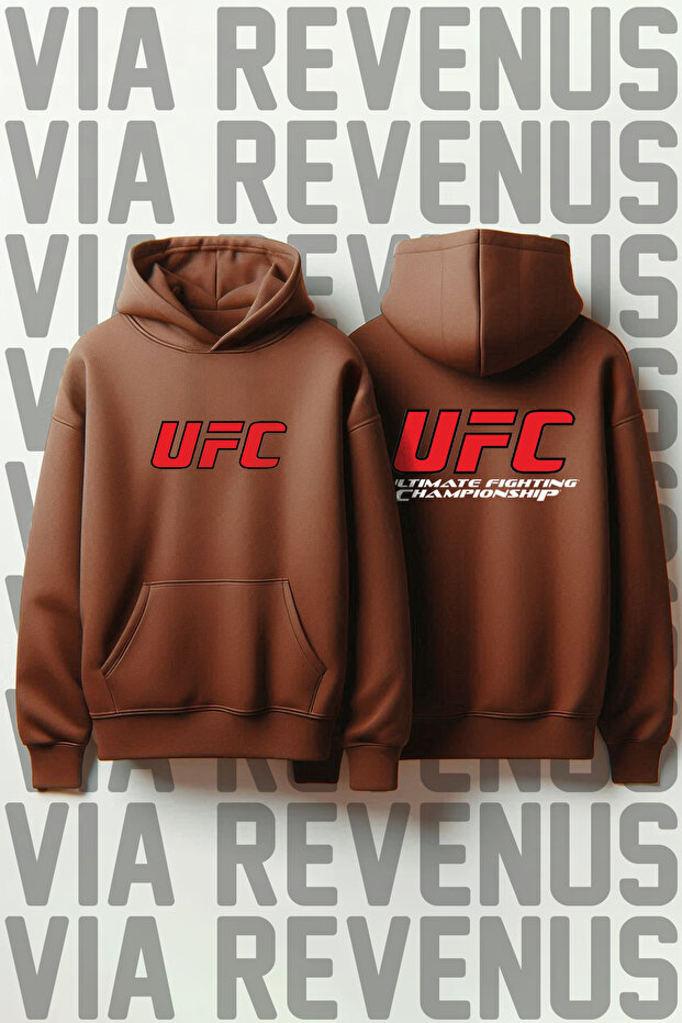 UFC - سويت شيرت بقلنسوة مطبوع من الأمام والخلف من بطولة Ultimate Fighting Championship
