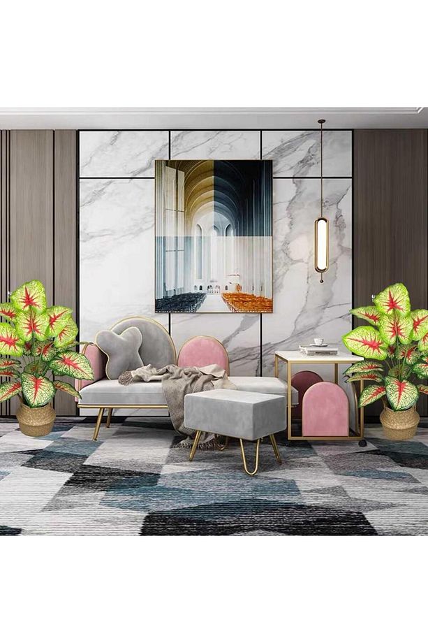 Yapay Çiçek Demet Tropik Kızıl Caladium 18 Dal 70 cm Salon Çiçeği Yapay Bitki - 3