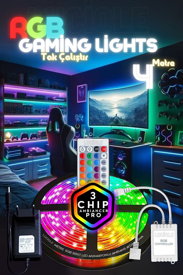 5 Metre Oyuncu Bilgisayar Masası Rgb Şerit  Led Aydınlatma Sistemi Pro 3 Chip - 1