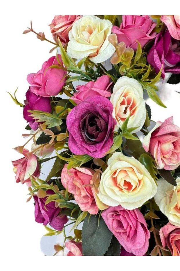 Yapay Çiçek Kapı Süsü Pastel Mor Pembe Yabangüllü Yılbaşı Kapı Çelengi - 6
