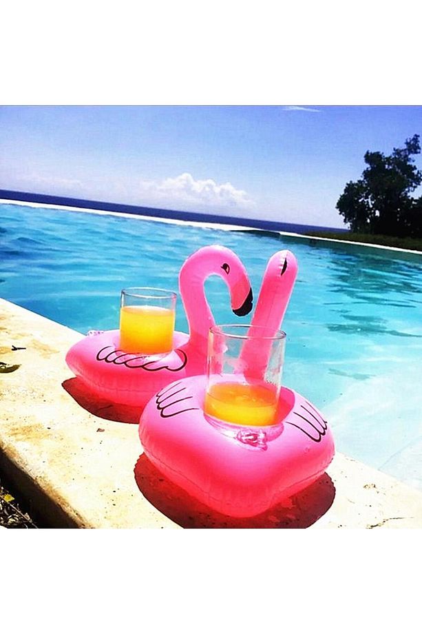10 lu Set Pembe Flamingo Şişme Bardak Simidi İçecek Tutacağı - 8