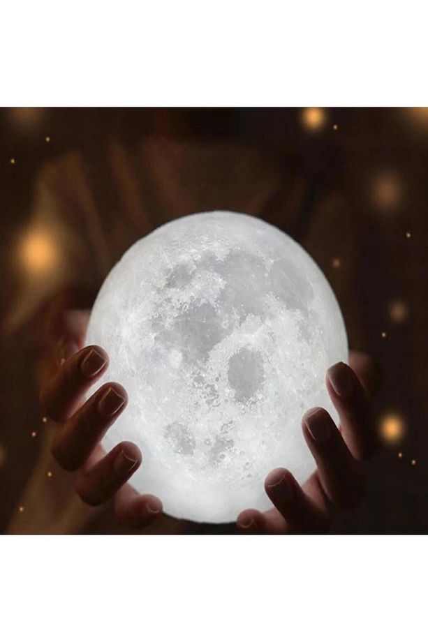 Usb Li 3d Ay Lamba Dokunmatik 5 Renk Değiştirir Stand Hediyeli Moon Lamp 15cm - 7