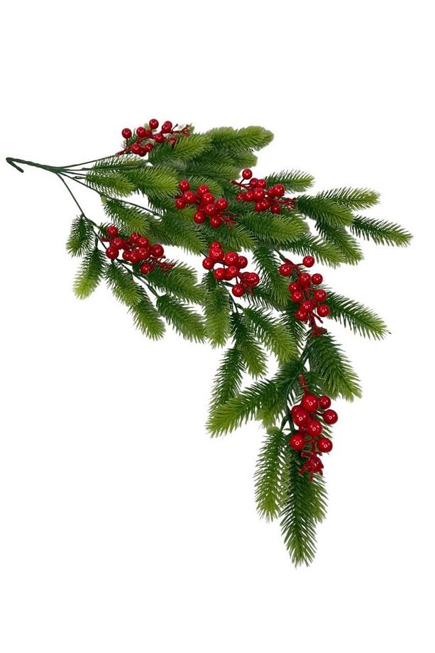 Yapay Çiçek Sarkan Kokina Çam Yapraklı Yılbaşı Çiçeği Red Berry 70*30cm - 6