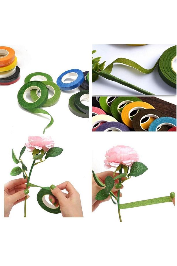 3lü Set Çiçekçi Bandı Yeşil Renk Yapay Çiçek Latex Köpük Çiçek Sapı Sarma Yeşil Bant 30metre - 5