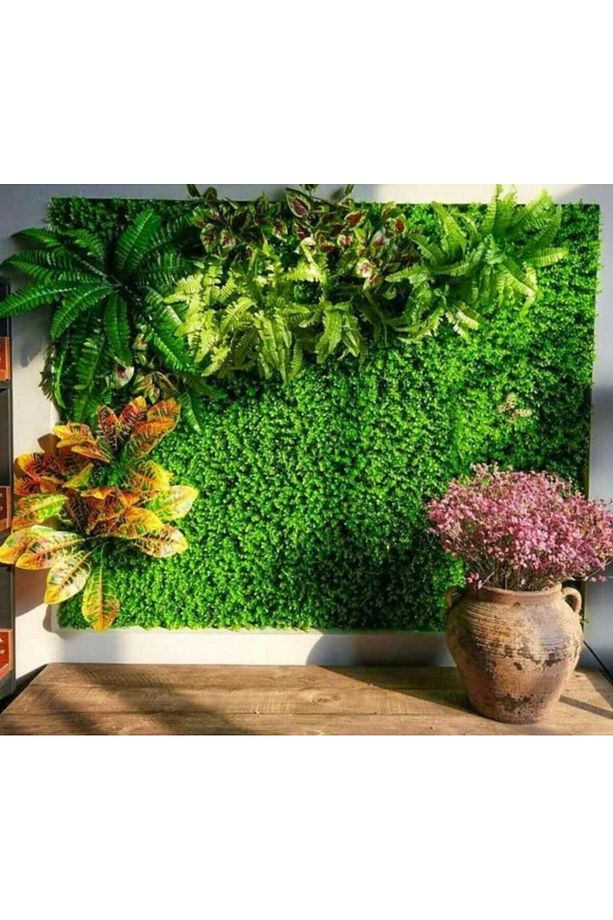 Yapay Çiçek Duvar Kaplama 1m2 100*100cm Panel Şimşir Dik Duvar Uygulama - 5