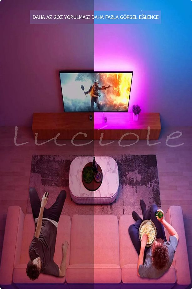 4 Metre Tv Arkası 16 Renkli Tak Çalıştır Yatak Odası Mutfak Bilgisayar Rgb Led Lambader Animasyon - 8