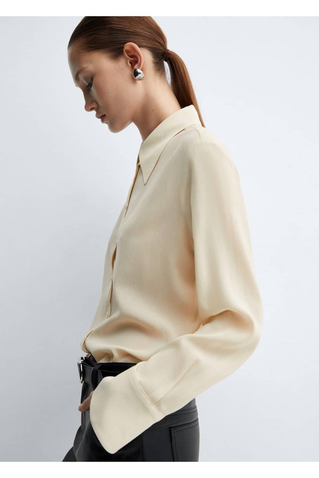 Dökümlü düğmeli gömlek - 5