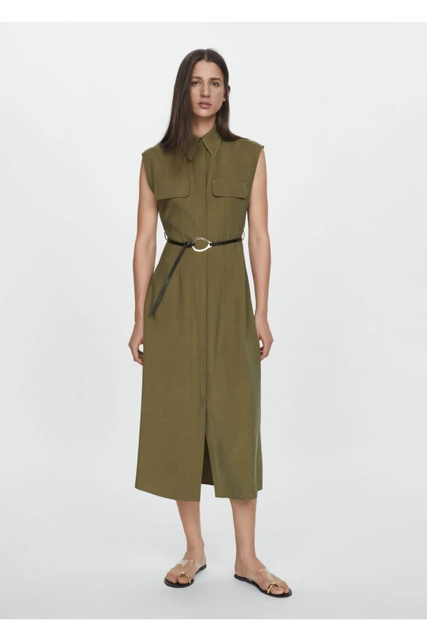 Kemerli gömlek elbise - 6