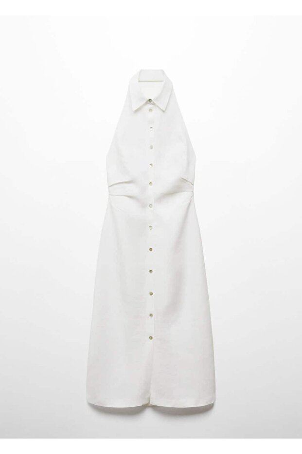 Gömlek yaka keten elbise - 3