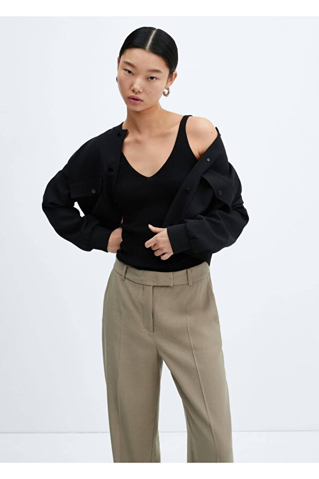 V yaka triko bluz - 8