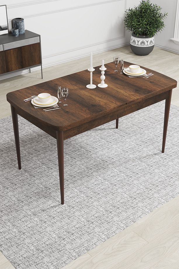 Zen Serisi 80x132 Mdf Açılabilir Barok Ahşap Desen Masa Takımı 4 Krem Sandalye Ve 1 Bench - 3