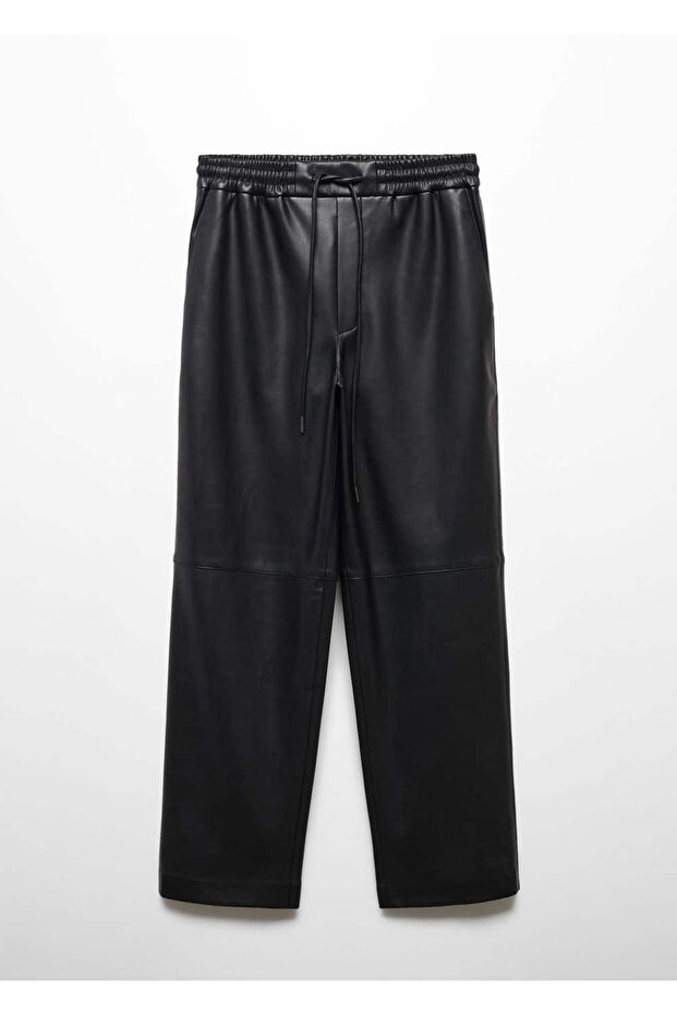 Deri görünümlü beli elastik pantolon - 3