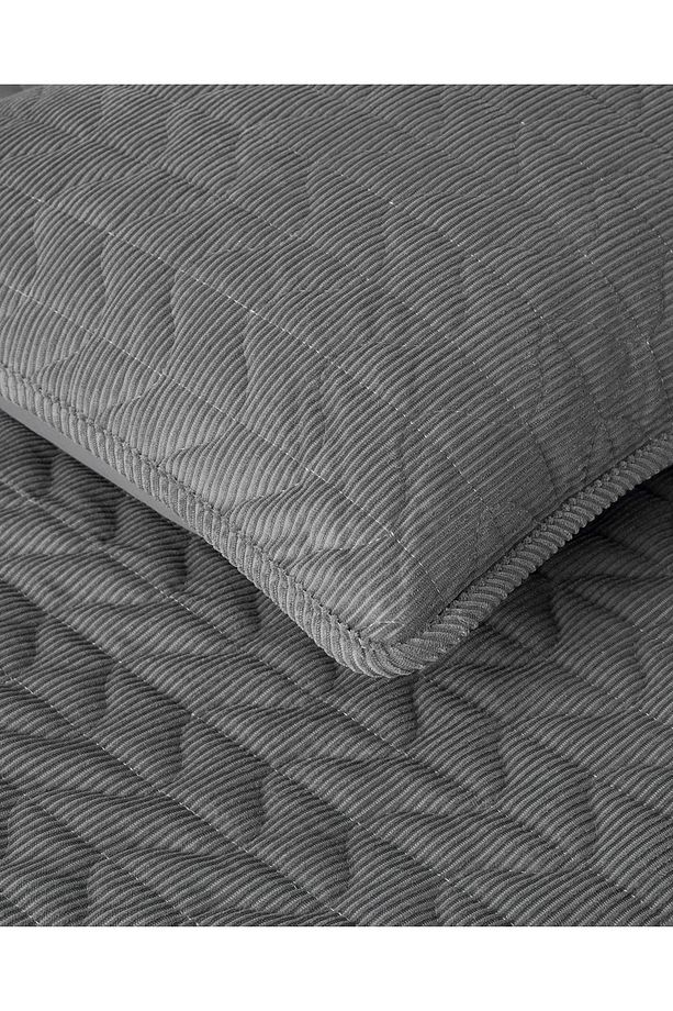 Trigon Fitilli Kadife Tek Kişilik Yatak Örtüsü Takımı 160x220 cm Antrasit - 3