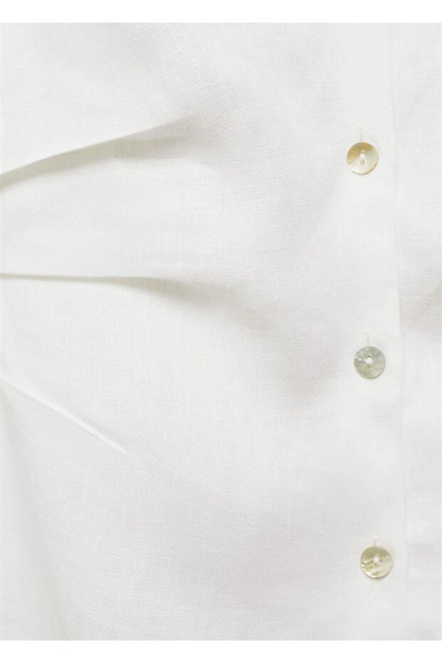 Gömlek yaka keten elbise - 5