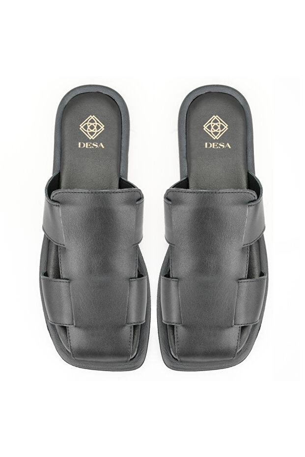 Kadın Siyah Deri Terlik - 4