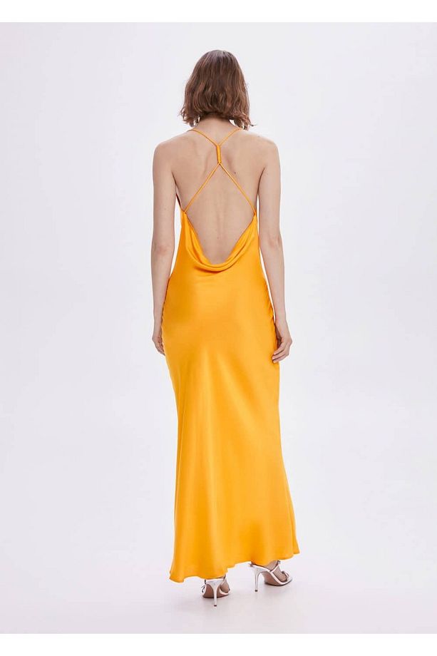 Drape yaka saten elbise - 4