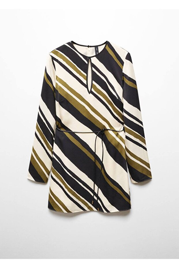 Kemerli çizgili elbise - 3