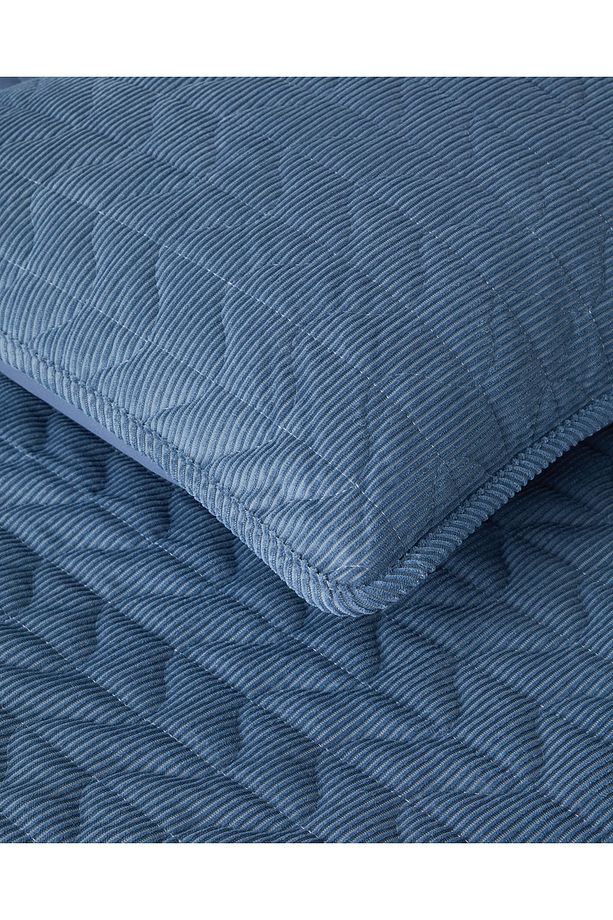 Waved Fitilli Kadife Tek Kişilik Yatak Örtüsü Takımı 160x220 cm Koyu Mavi - 2
