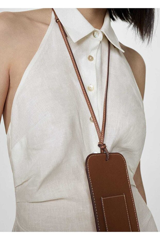 Gömlek yaka keten elbise - 7