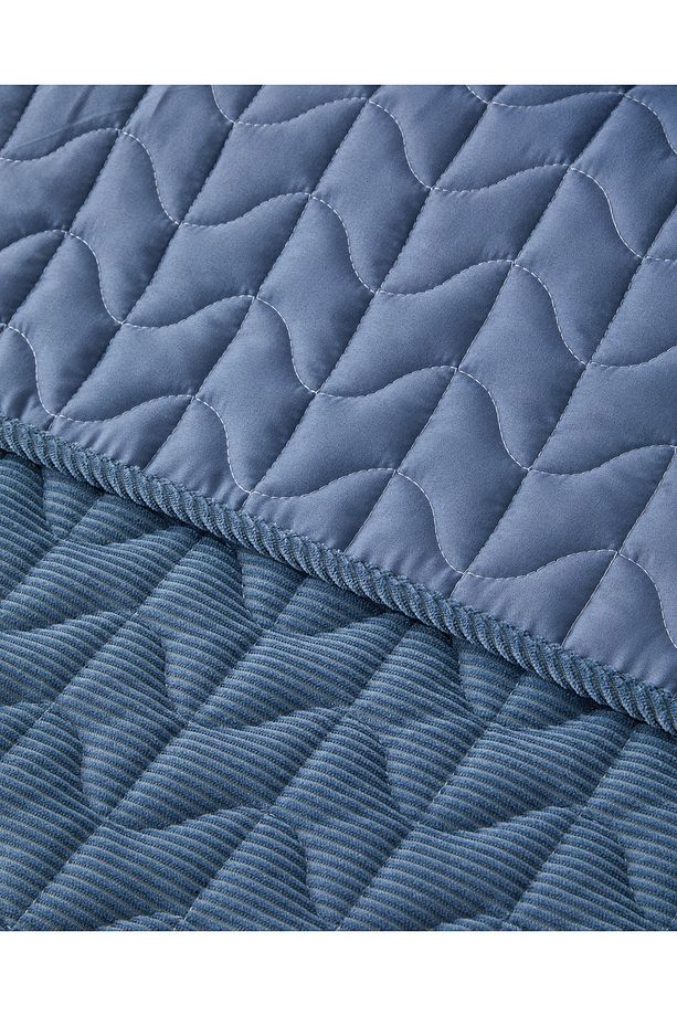 Waved Fitilli Kadife Tek Kişilik Yatak Örtüsü Takımı 160x220 cm Koyu Mavi - 3