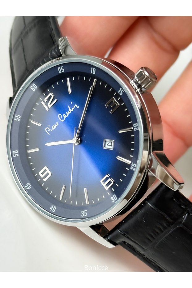 Brand Black Leather Cord Calendar Men's Wrist Watch + Bracelet