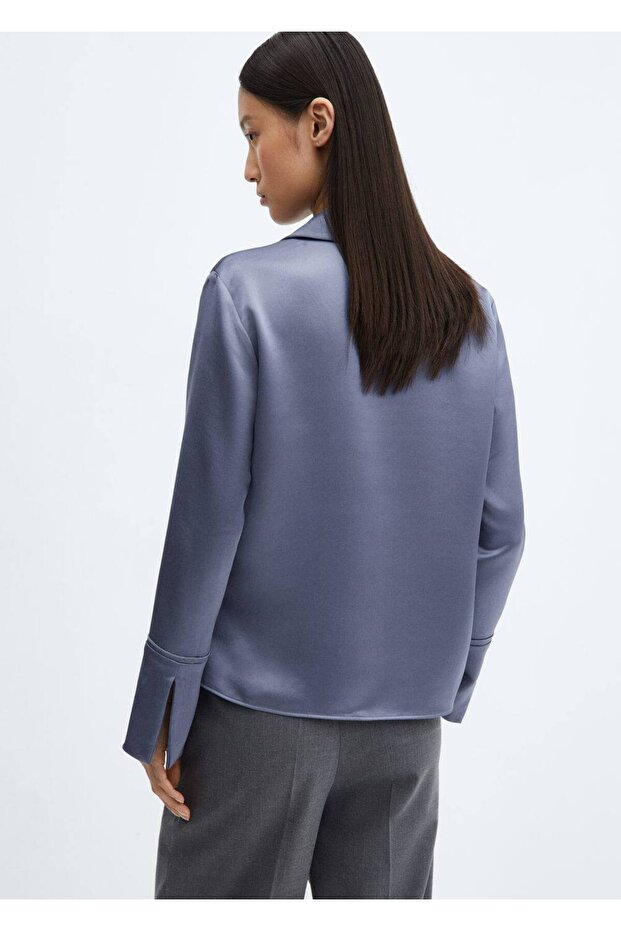 Düğmeli saten gömlek - 4