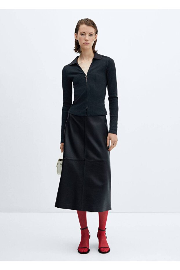 V yakalı fermuarlı kazak - 2