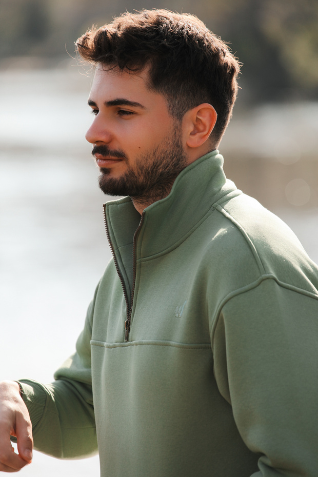 Solano Olive Oversize Kanguru Cep Sweatshirt - 6