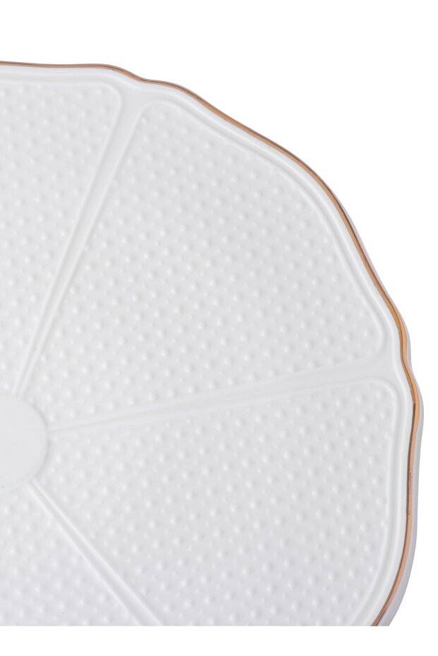 طقم حامل الكيك مكون من 8 قطع مع أطباق خزفية بيضاء ومغرفة - 3