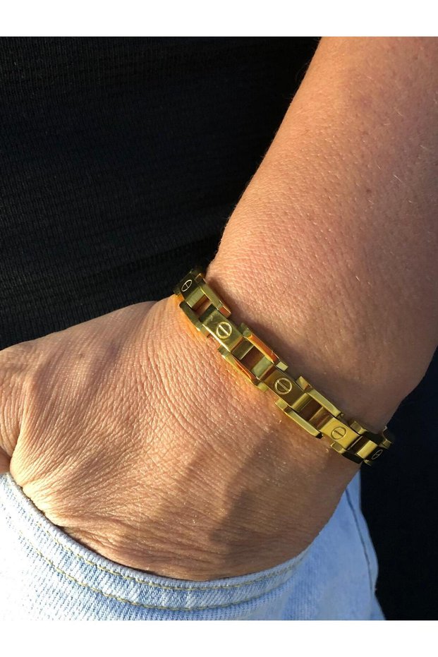 Men's Steel Bracelet - Screwed Gold Design Model, Gift for Lover, Spouse, Father in a Luminous Box