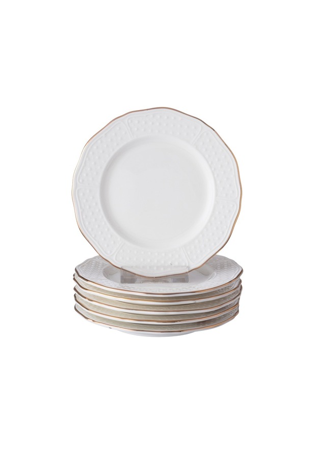 طقم حامل الكيك مكون من 8 قطع مع أطباق خزفية بيضاء ومغرفة - 2