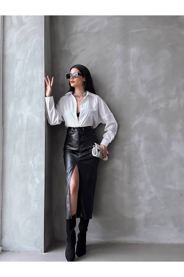 Кожена миди пола с цепки - 1