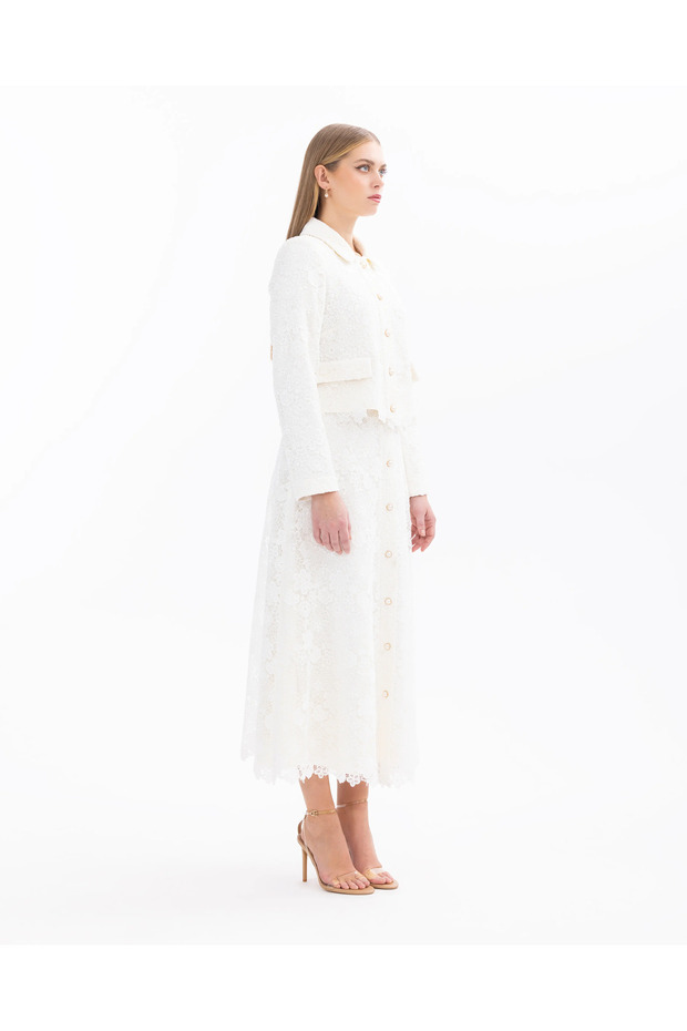 Gömlek Yaka Pullu Dantel Şık Ceket - 3