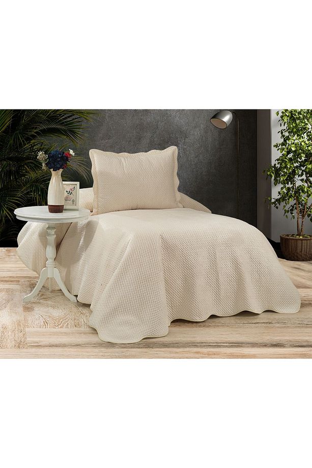 Eliza Velvet Tek Kişilik Ultra Lüks Yatak Örtüsü Takımı Ekru - 1