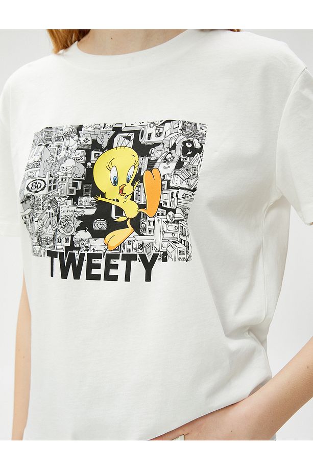 Tweety Tişört Baskılı Bisiklet Yaka Kısa Kollu Lisanslı - 5