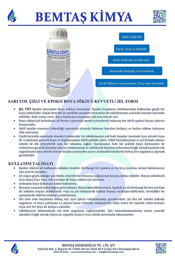 EPOKSİ VE SARI YOL ÇİZGİ BOYA SÖKÜCÜ JEL  KUVVETLİ YAPI JEL EPOKSİ VE SARI YOL ÇİZGİ BOYA SÖKÜCÜ - 2