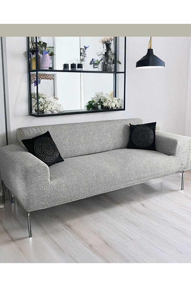 Sofa Cover Quality Jacquard Fabric Sofa-Bed Cover Washable 3-Seater Stone Cream