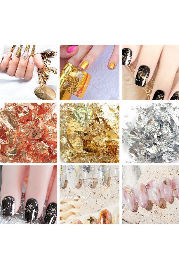 9 Adet Epoksi Reçine Altın Yaprak Varak Seti , Nail Art Tırnak Makyaj Altın Varak , Tırnak Süsleme - 2
