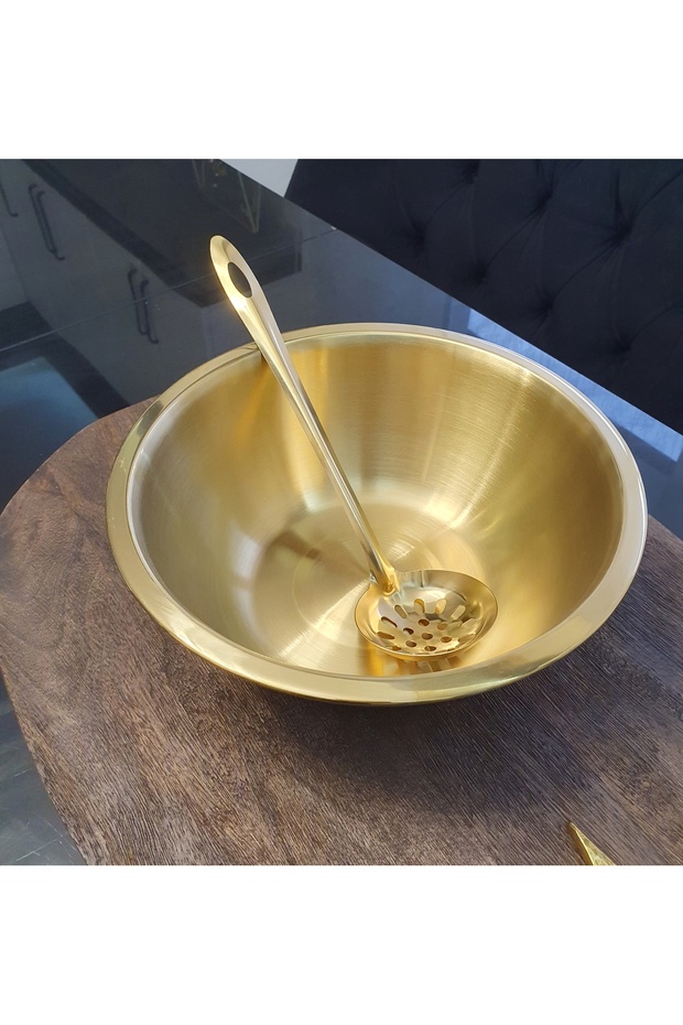 Gold Stainless Steel Scoop -Scrubber - Spoon - Sauce Spoon - Pasta Spoon 26 cm 1 Piece