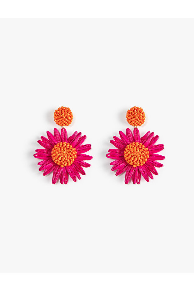 Straw Earrings Floral Beaded Dangle