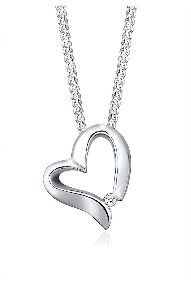 Dámský náhrdelník s přívěskem ve tvaru srdce s diamantem (0,015 ct.) ze sterlingového stříbra 925 - 1