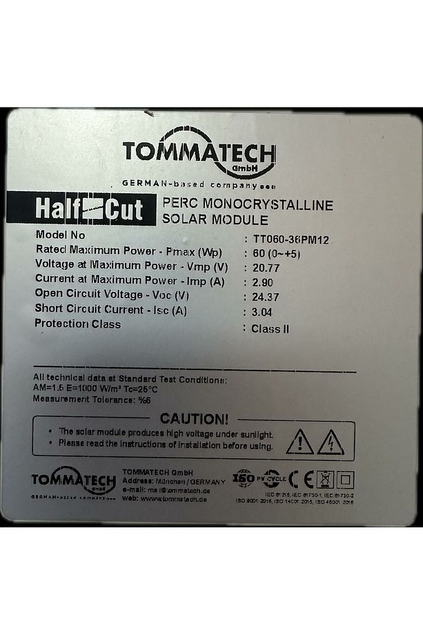 GÜNEŞ PANELİ 60 WATT 12 VOLT MONO  KRİSTAL ÖLÇÜLER 69X46,50 CM TT060-36PM12-TOMMATECH - 2