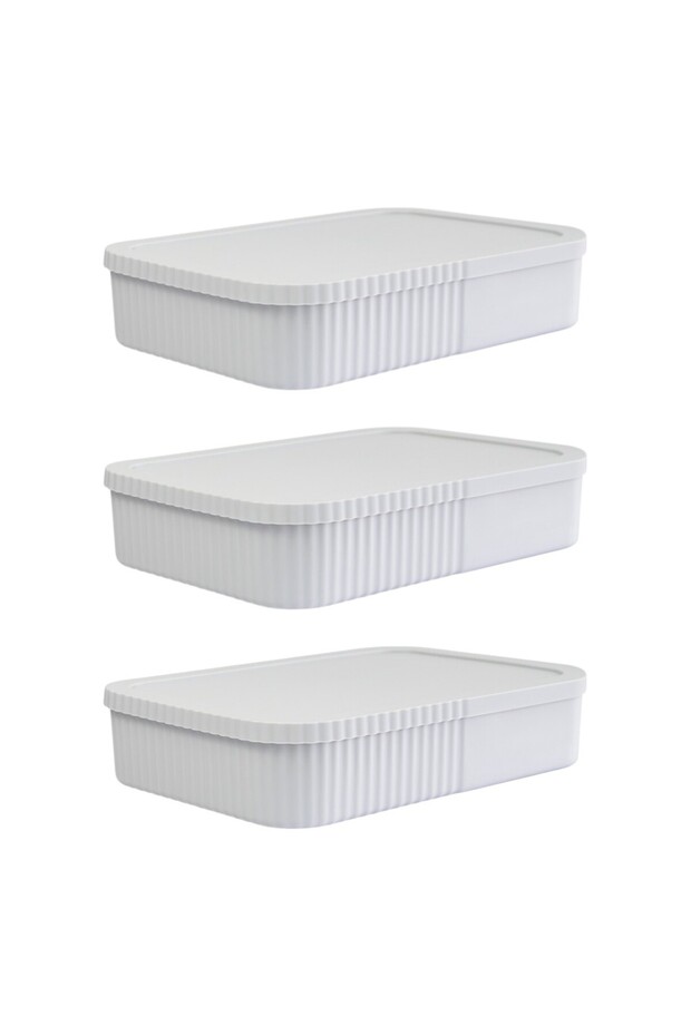3 Pieces of 6-Liter Slim-Wide Storage Box with Lid - Office and Stationery Organizer Multi-Purpose Use