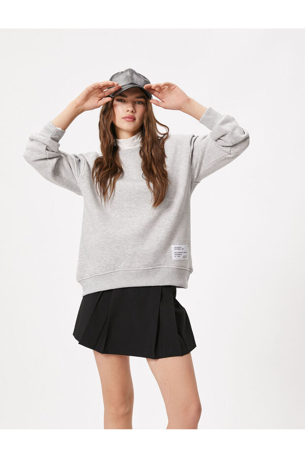 Crew Neck Raised Sweatshirt - Back Zip and Label Print